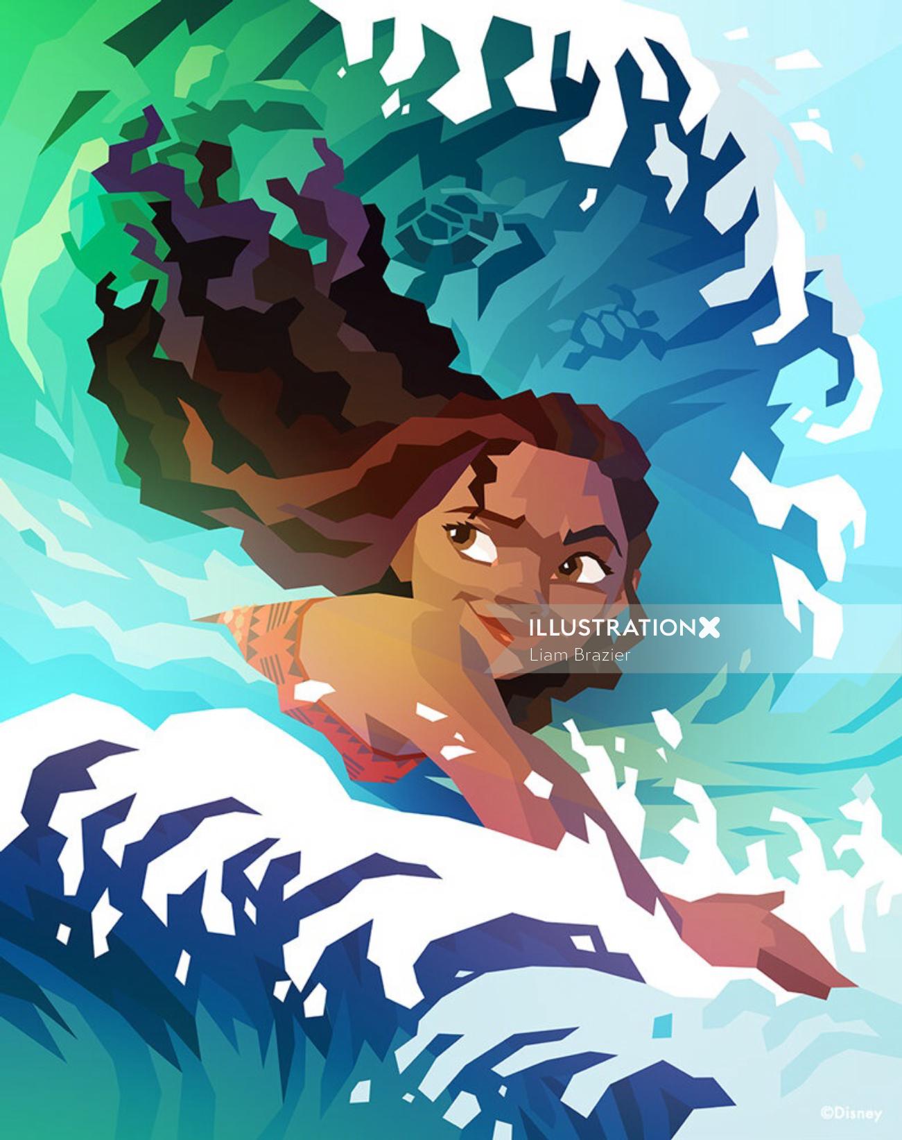 Graphic girl in wave
