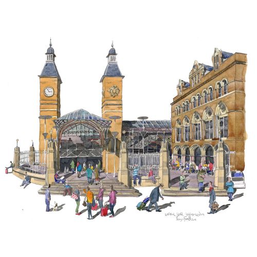 Watercolor illustration of Liverpool street station