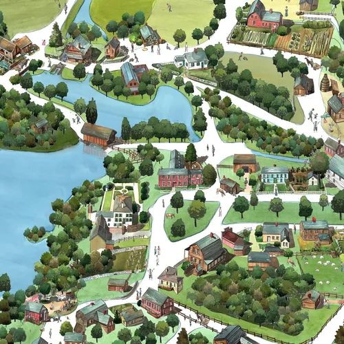 Old Sturbridge Village map oil painting
