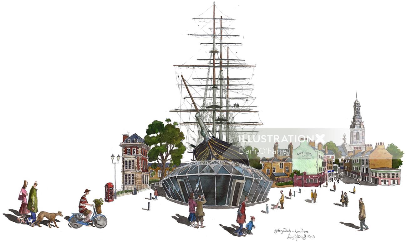 The Cutty Sark sailing ship illustration