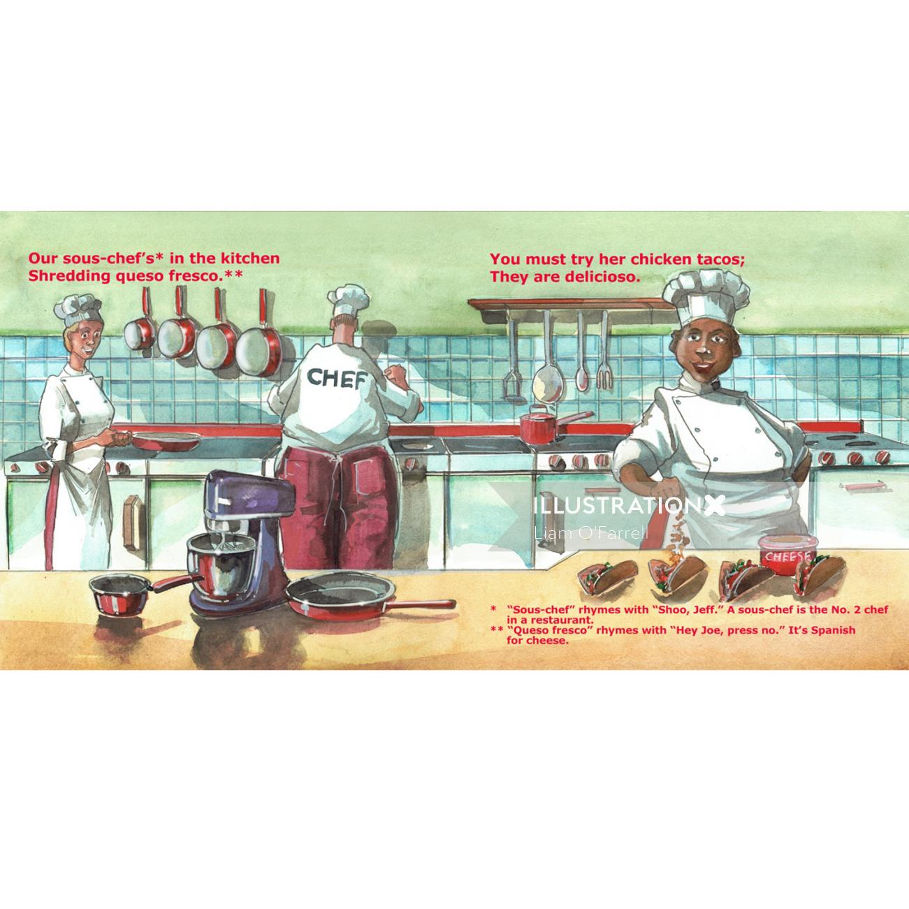 About a hospital kitchen chef editorial illustration
