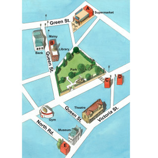 Mapa de ruas ilustrado para empresa de livros de idiomas
