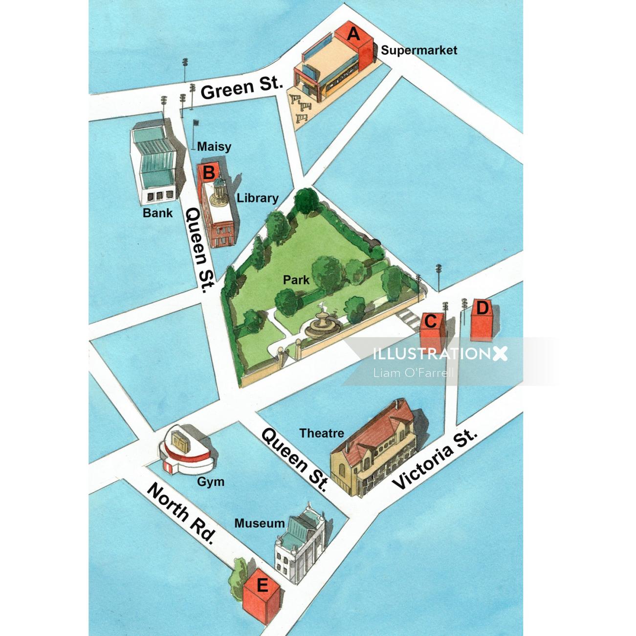 Illustrated street map for Language book company