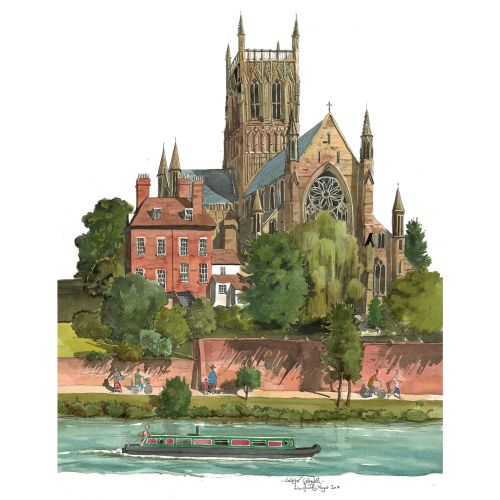 A masterpiece of Worcester Cathedral on the river Severn