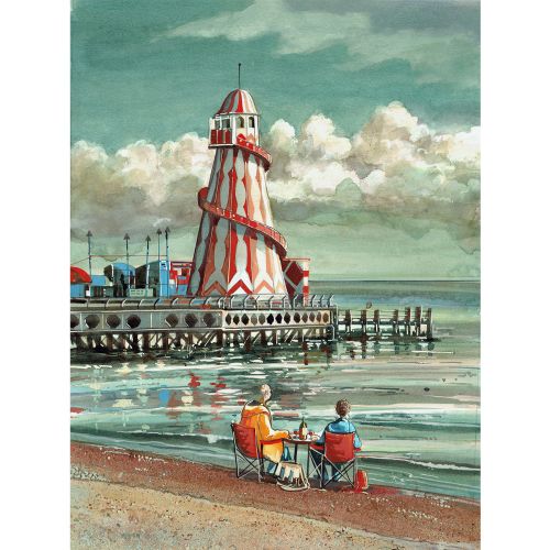Red and white Helter skelter painting