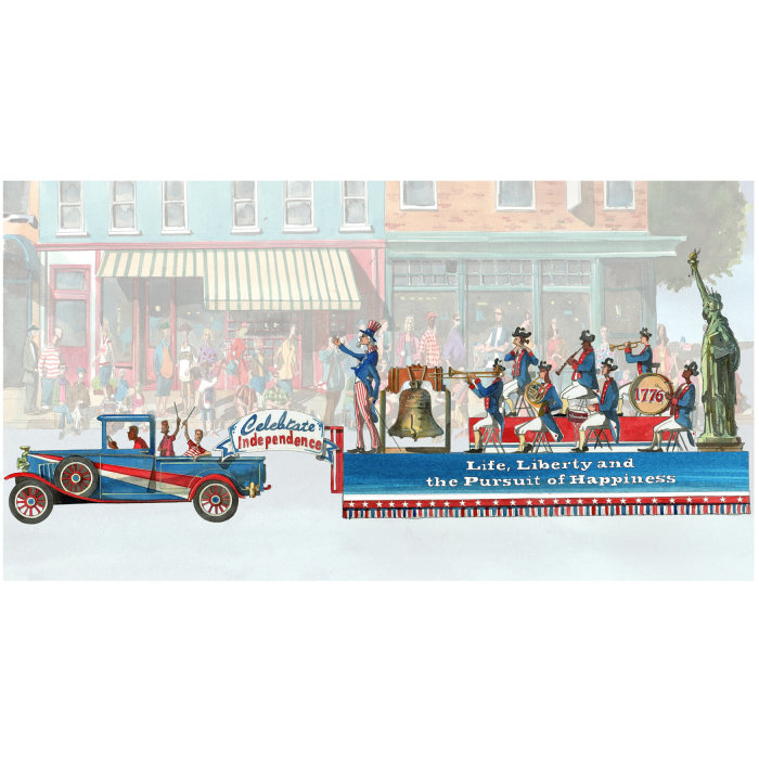 Watercolor illustration showing 4th of July Parade in US