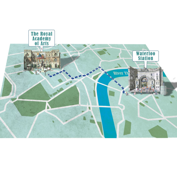 Walking plan from Waterloo Station to the Royal Academy of Art in London