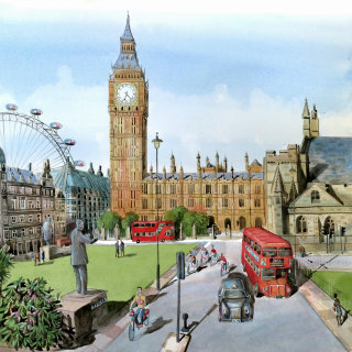 Acuarela de las Casas del Parlamento de Londres