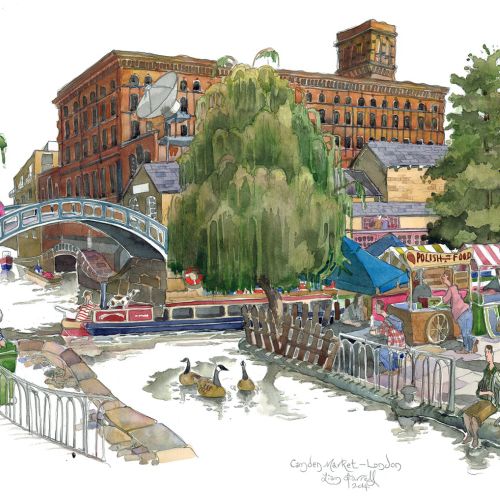 This is a painting of London's Camden Market