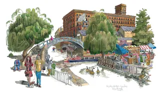 This is a painting of London's Camden Market