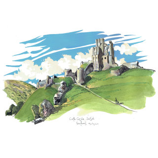 Ilustración del castillo de Corfe en Dorset