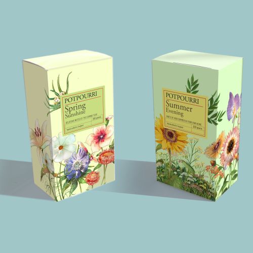 A conceptual portfolio illustration on floral potpourri packaging