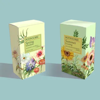 A conceptual portfolio illustration on floral potpourri packaging