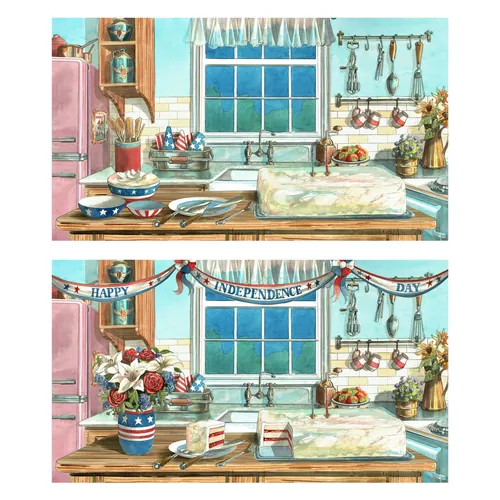 Kitchen decorated with patriotic USA Independence Day items