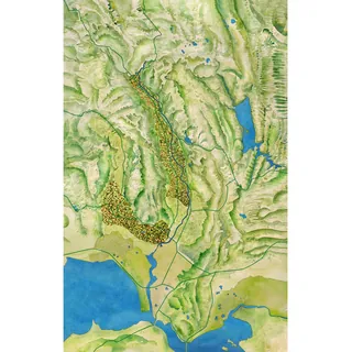 Topographic map of Napa Valley wine region in California