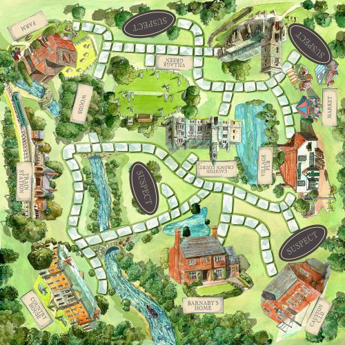 Midsomer Murders board game map illustrated by Liam O'Farrell