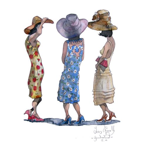 A watercolour of people attending the Goodwood Races
