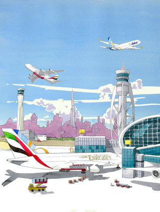 Ilustración del aeropuerto de Dubai