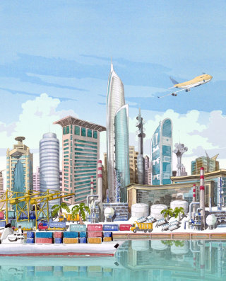 Ilustración del horizonte de Dubai