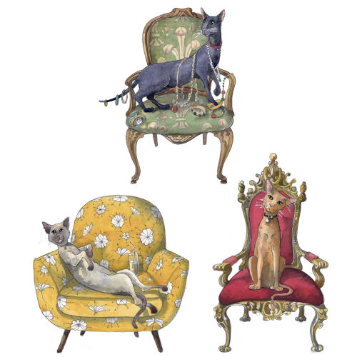 Illustration de chats dans des chaises