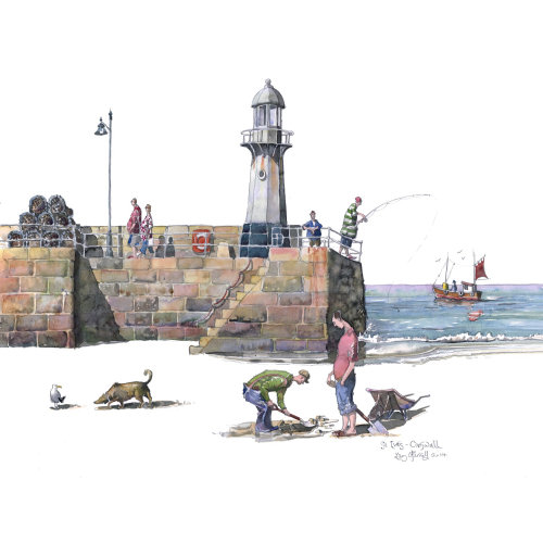 People fishing in St Ives, Cornwall.