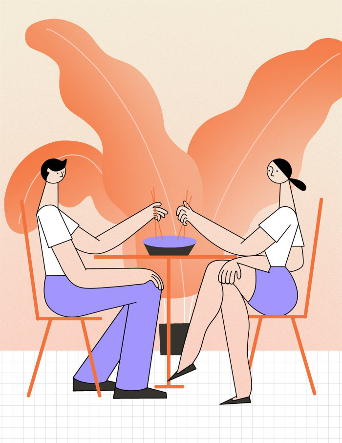 Editorial Illustration of Couple having dinner