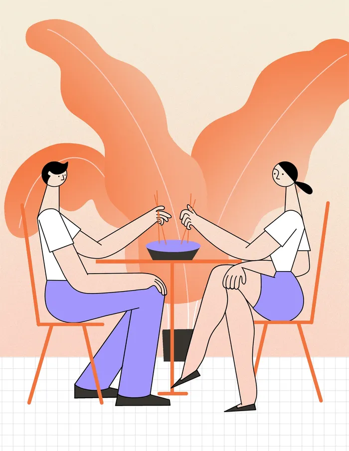 Editorial Illustration of Couple having dinner