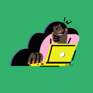 Mulher de negócios gráfica com laptop