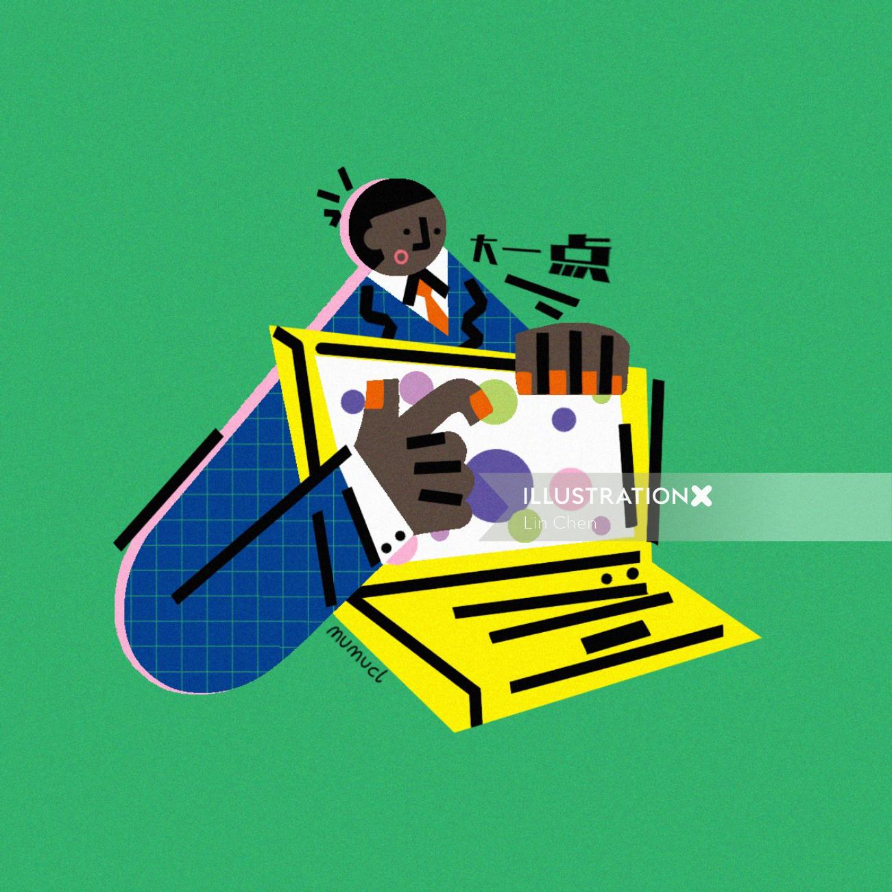 Graphic businessman with laptop
