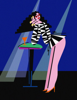 Oeuvre de fille buvant un cocktail dans un pub