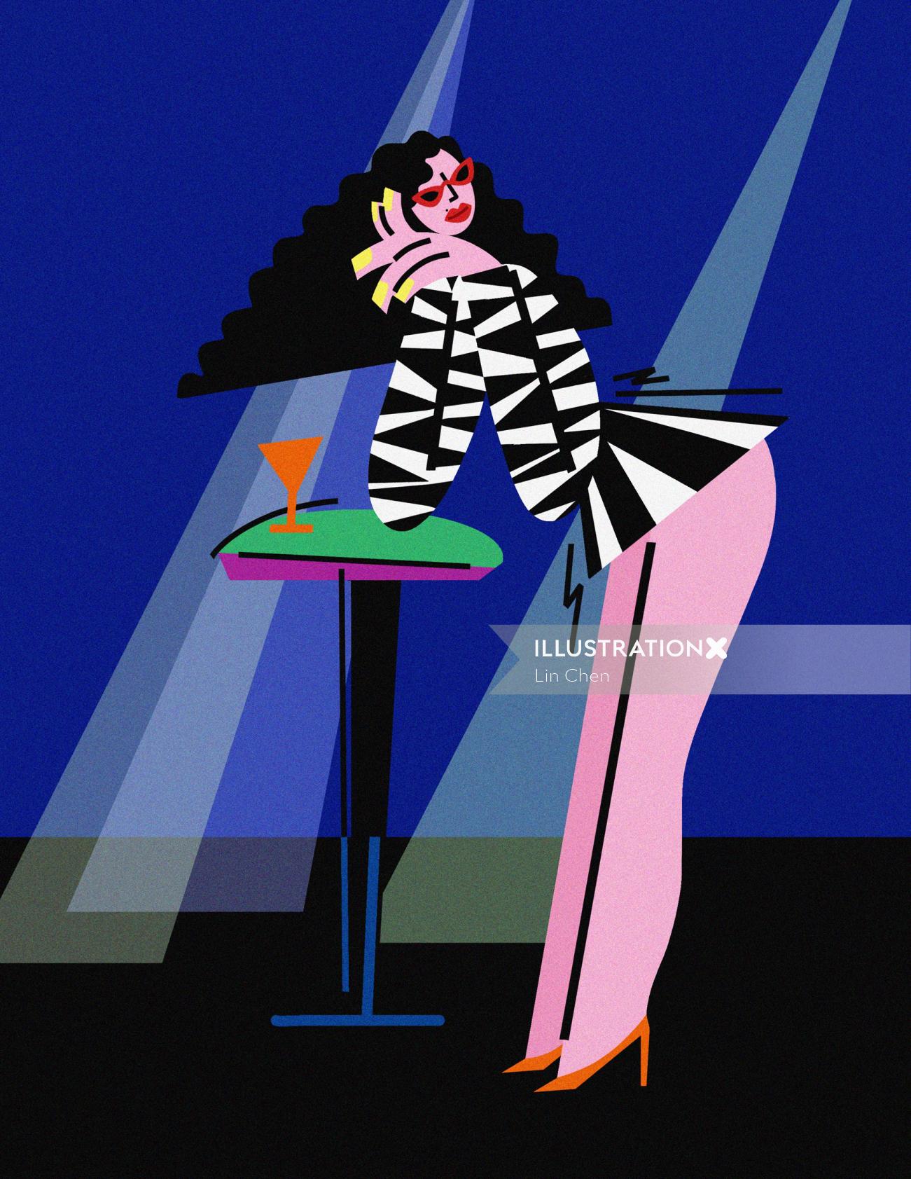 Artwork of Girl drinking cocktail in pub