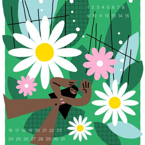 Graphic flower theme july calendar
