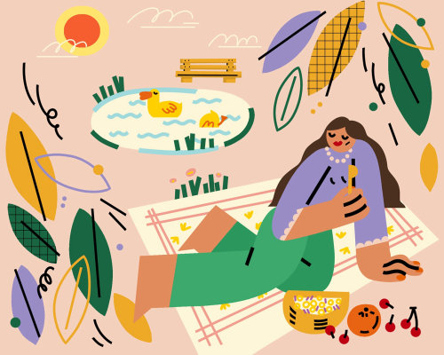Contemporary art of women picnic

