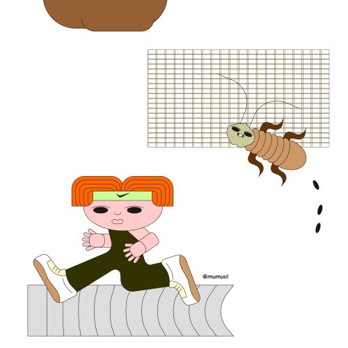 Illustration showing a smoking head, an angry child, and a trapped insect