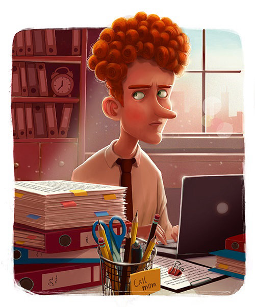 Man working with laptop - Cartoon illustration