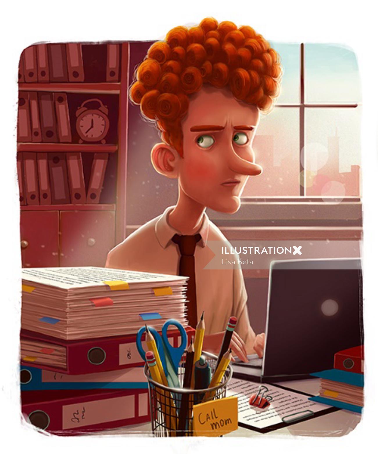 Man working with laptop - Cartoon illustration