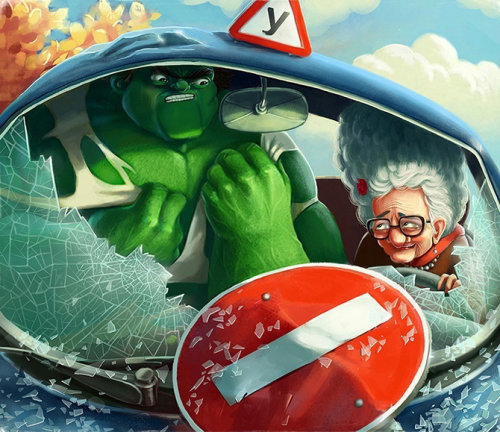 Digital Painting Of Driving Instructor Hulk