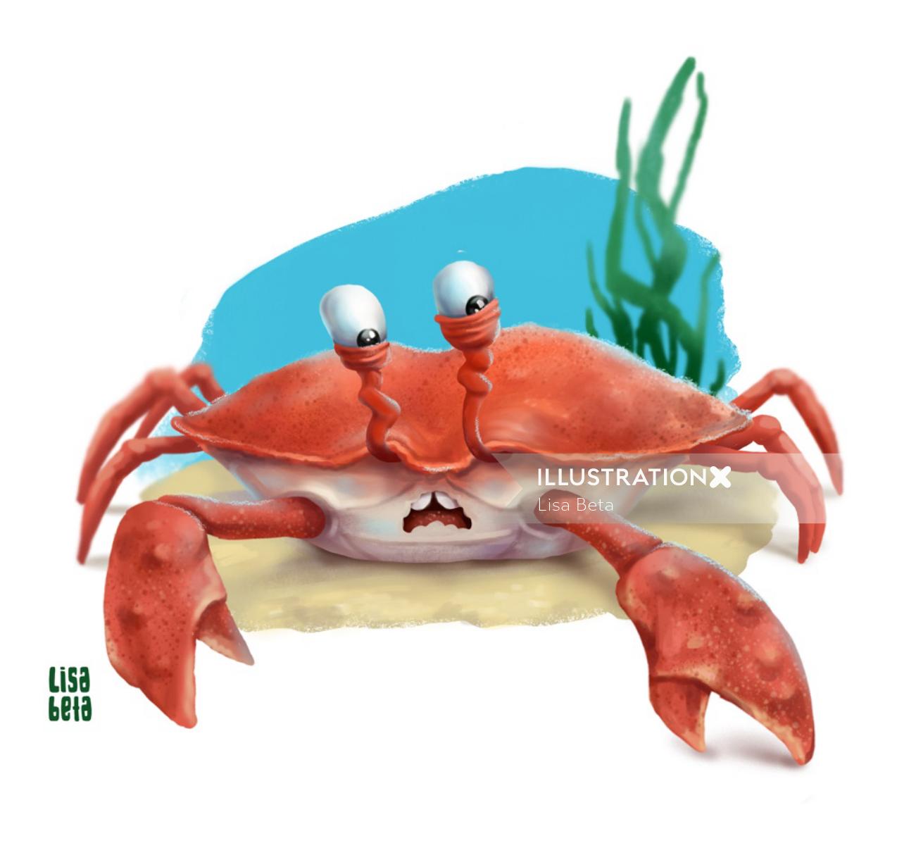 Cartoon crab illustration by Lisa Beta