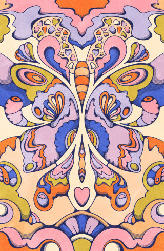 Arte del cartel de mariposa psicodélica