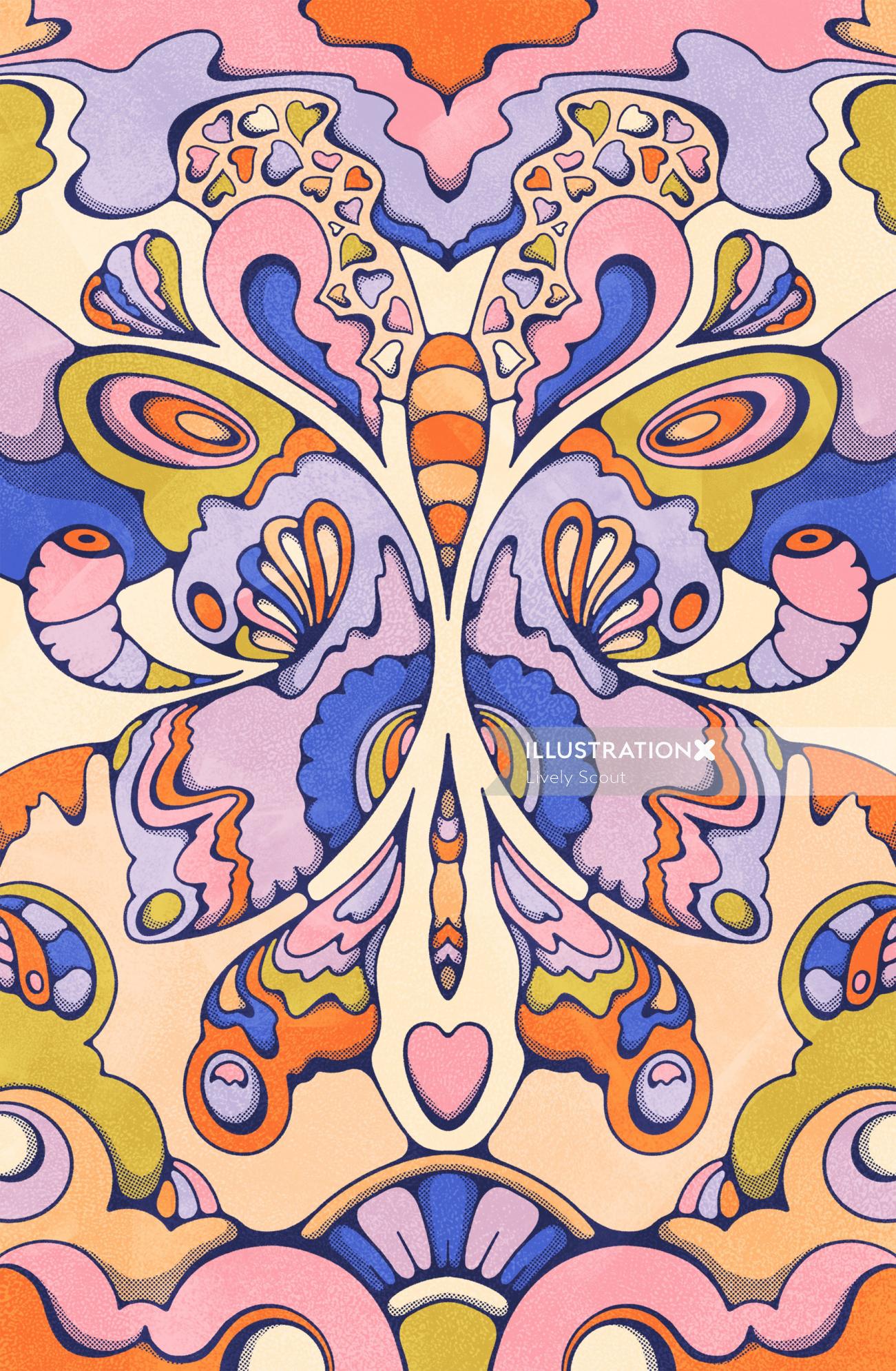 Arte de pôster de borboletas psicodélicas