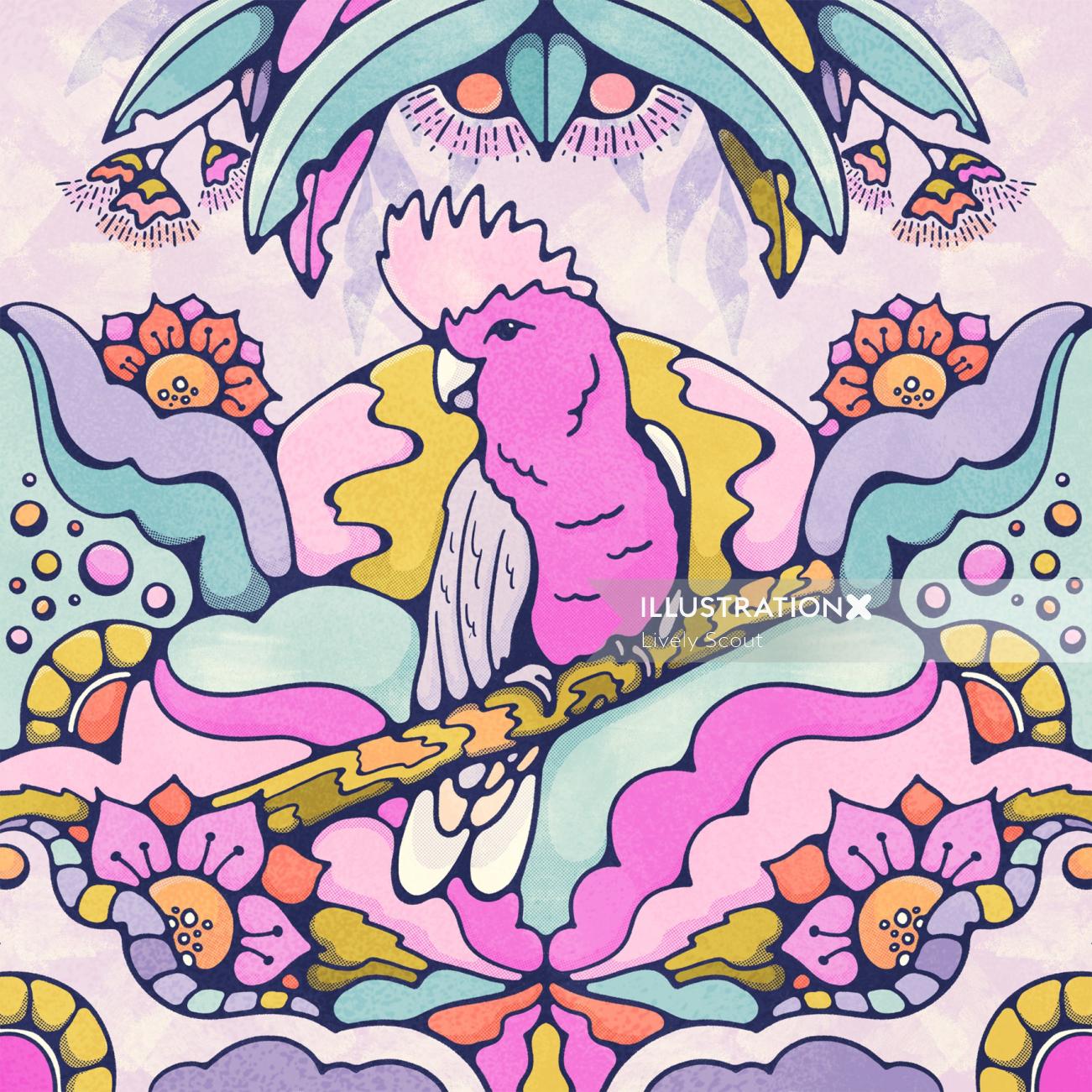 Pássaro galah colorido sentado em um galho de eucalipto