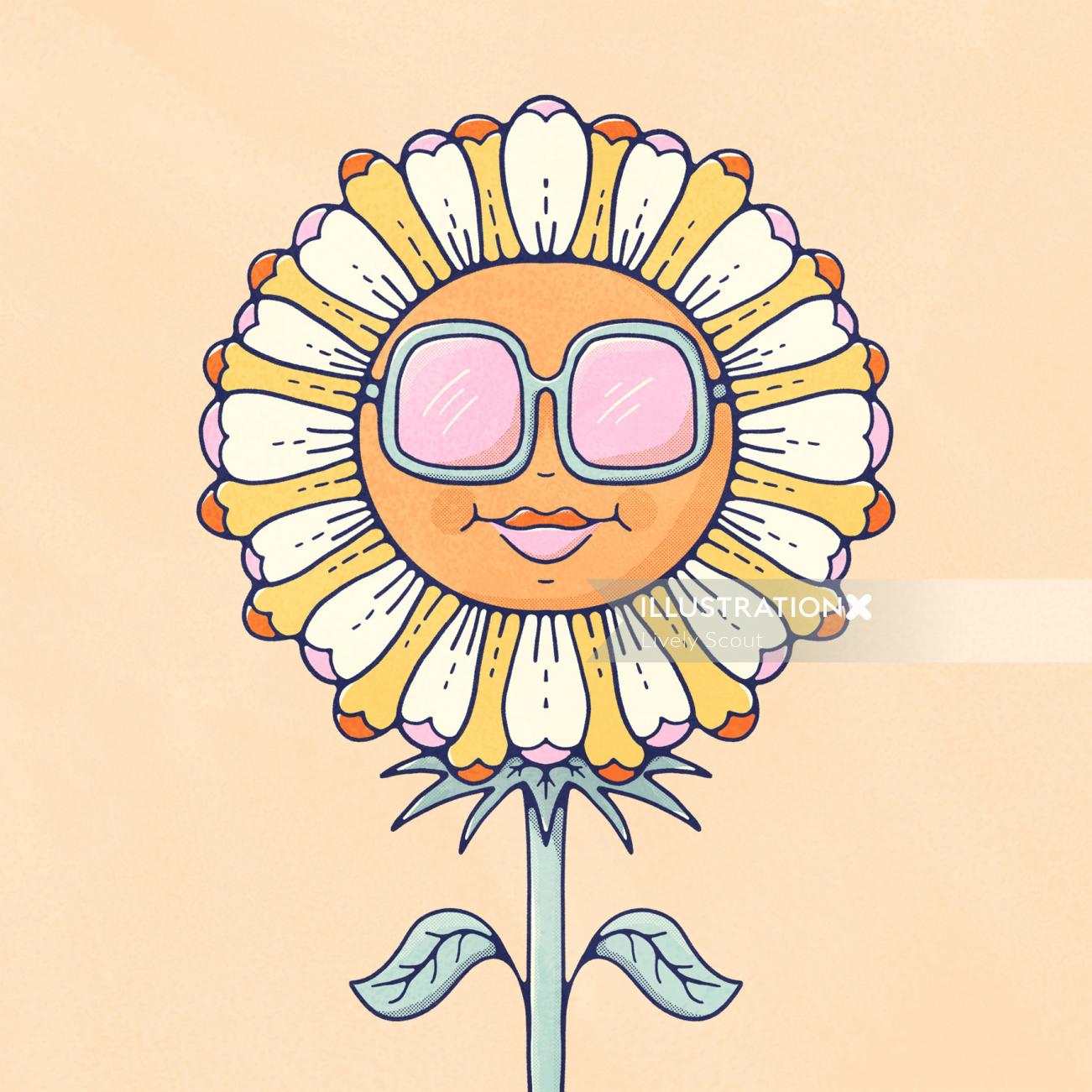 Smiling daisy character in sunglasses
