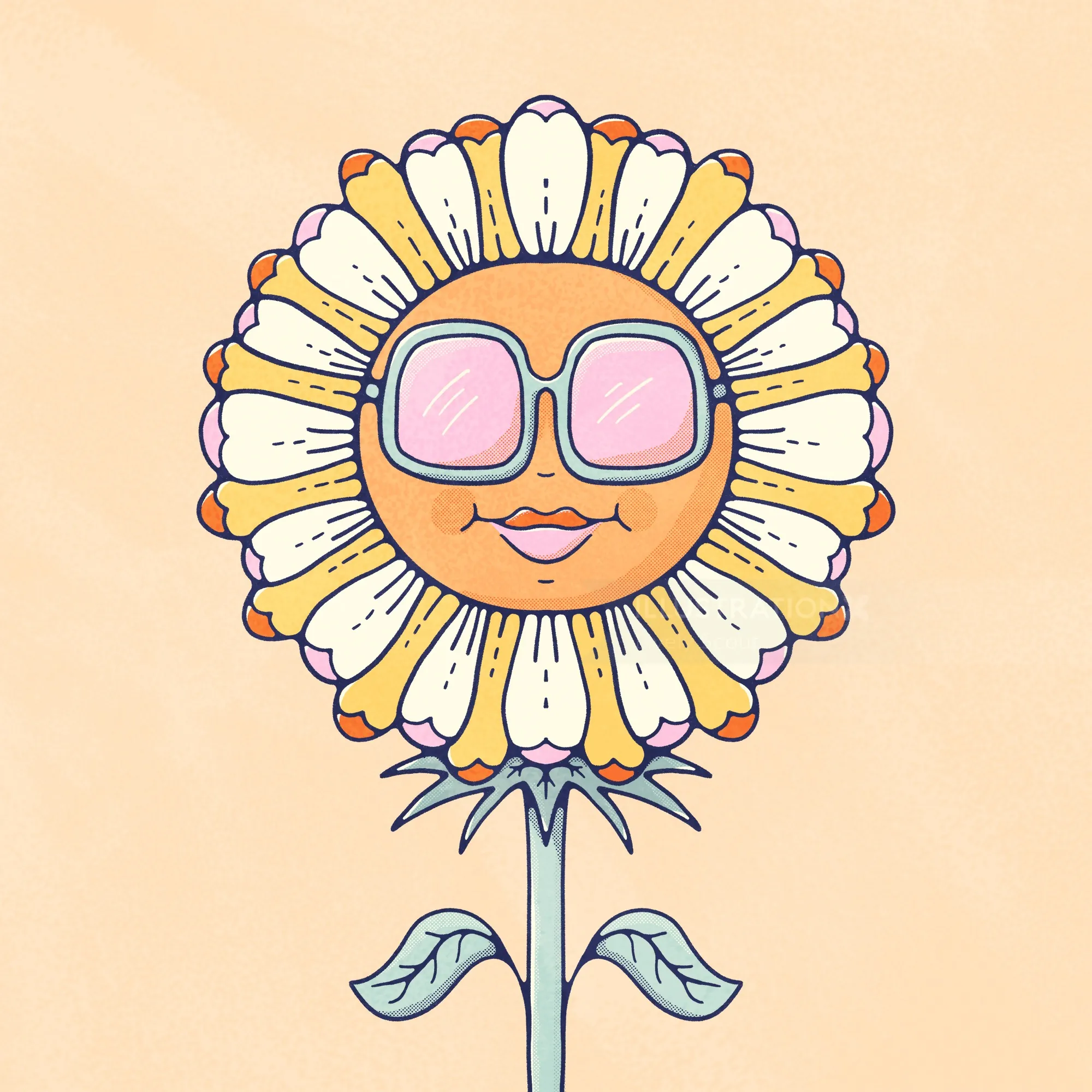 Smiling daisy character in sunglasses