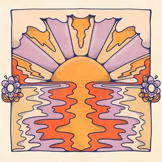 Orange, gold and purple sunset with psychedelic ripples over the water