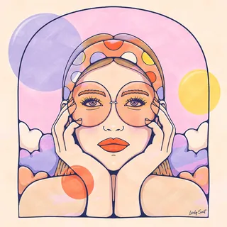 Stylized portrait of woman with large sunglasses and patterned headband by Lively Scout