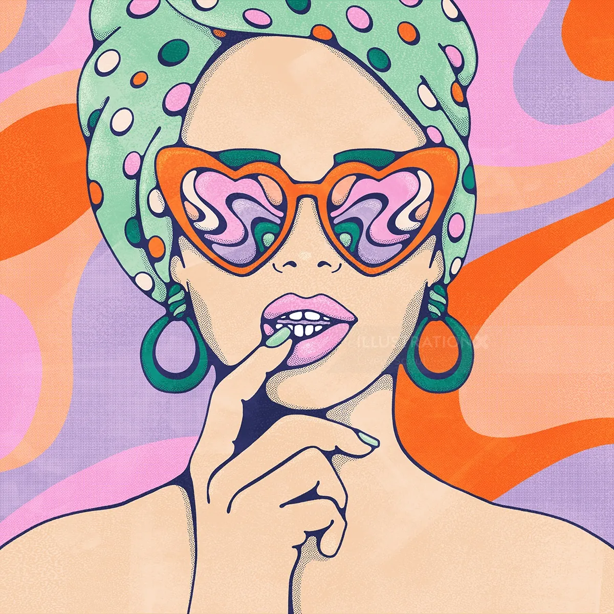 Pop art portrait of woman with heart-shaped sunglasses by Lively Scout