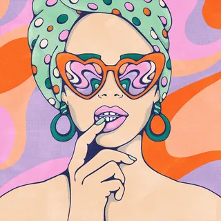 Pop art portrait of woman with heart-shaped sunglasses by Lively Scout
