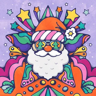 Colorful Santa Claus with stars and bold patterns by Lively Scout