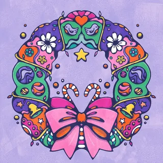 Colorful decorative holiday wreath with hearts and flowers by Lively Scout