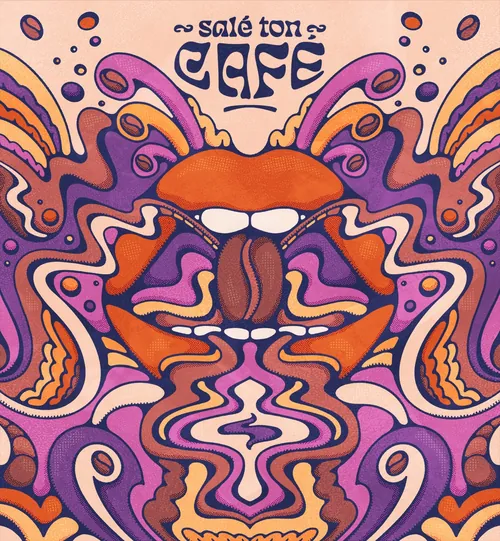 Psychedelic coffee art with beans and swirling patterns by Lively Scout